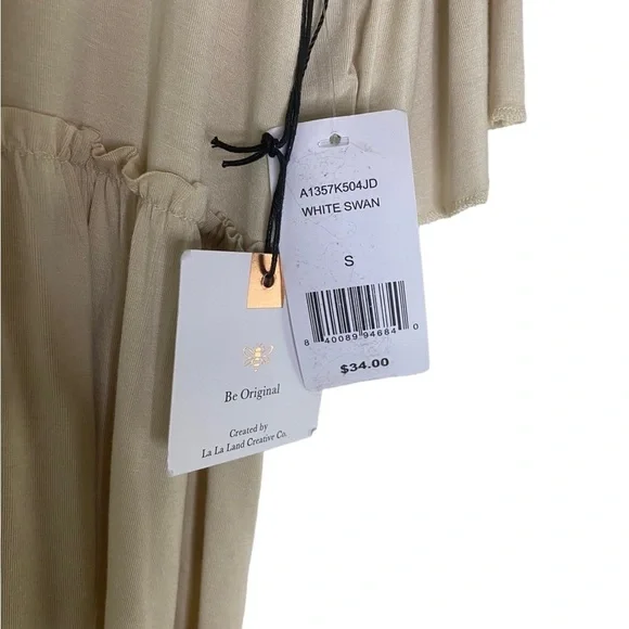 Originality Babydoll Flowy Cream Top Short Sleeve Ruffle Women Small HSH NEW - Picture 4 of 7